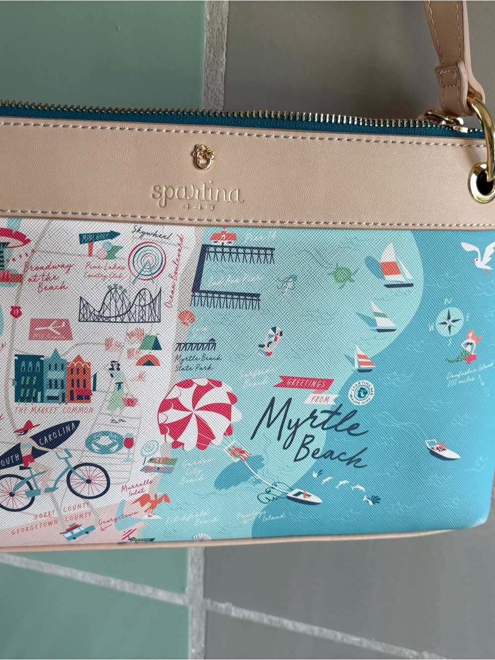 Spartina 449 Myrtle Beach Print Crossbody - Light Blue/Cream - Picture 4 of 14